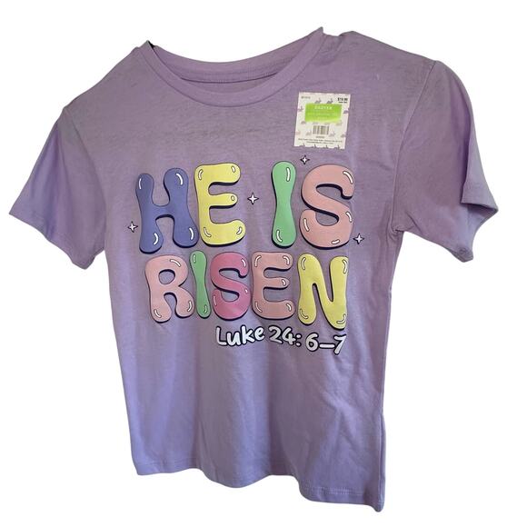 New freeze kids purple “he is risen” easter tshirt size small - Picture 1 of 4